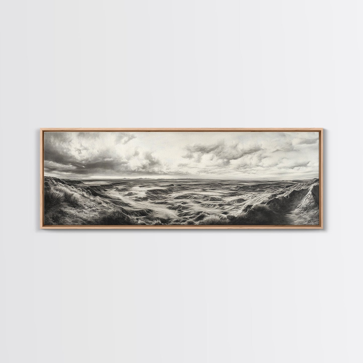 Desert Canyon Scene, Western Landscape, Vast Horizon, Framed Canvas Print, Rustic Wall Art, Neutral Earth Tones, Office Or Living Room