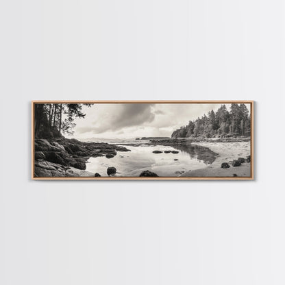Tidal Pools, Coastal Calm, Forest Edge, Framed Canvas Print, Tranquil Bathroom Art, Pacific Northwest Decor, Nature Inspired Style