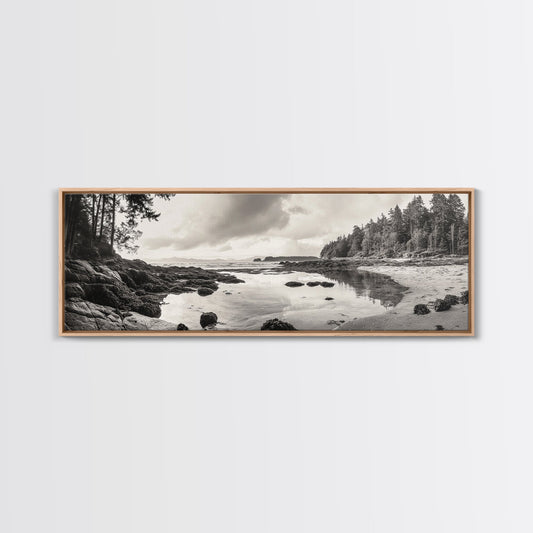 Tidal Pools, Coastal Calm, Forest Edge, Framed Canvas Print, Tranquil Bathroom Art, Pacific Northwest Decor, Nature Inspired Style