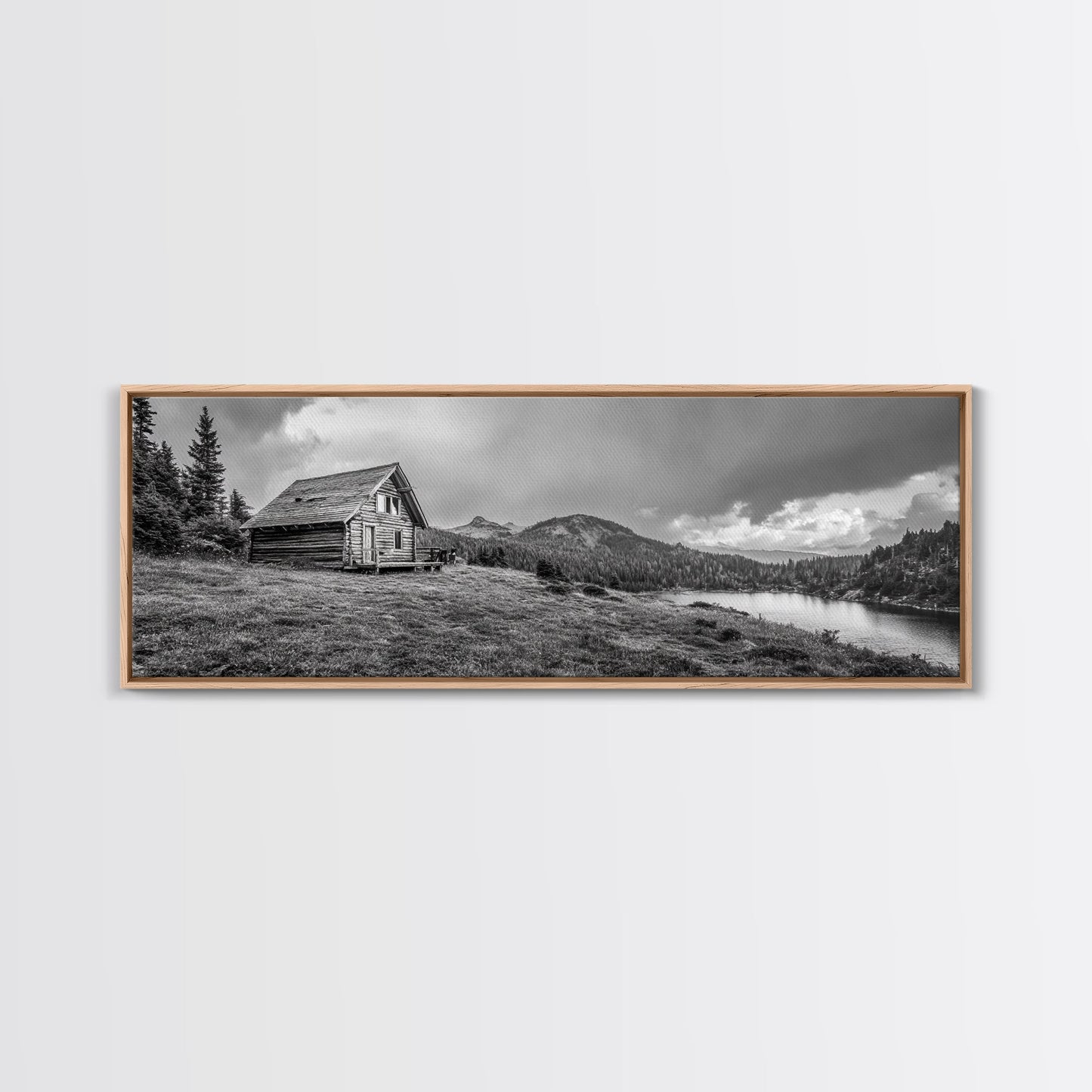 Cabin On Hill, Mountain Lake, Rustic Retreat, Canvas Print, Fall Wall Art, Cozy Home Decor, Adventure Landscape, Nature-Inspired Design