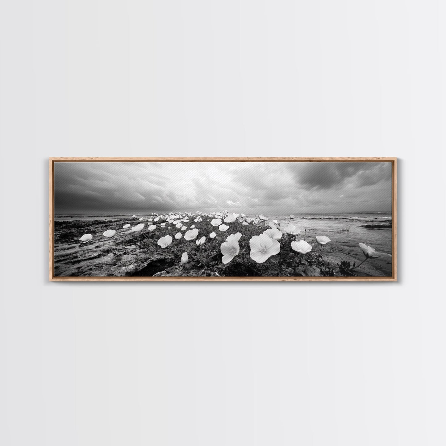 Wild Coastal Flowers, Seaside Blooms, Ocean Flora, Romantic Nature, Framed Canvas Print, Botanical Wall Art, Bathroom Decor, Soft Earth Tones