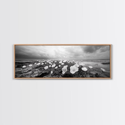 Wild Coastal Flowers, Seaside Blooms, Ocean Flora, Romantic Nature, Framed Canvas Print, Botanical Wall Art, Bathroom Decor, Soft Earth Tones