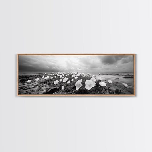 Wild Coastal Flowers, Seaside Blooms, Ocean Flora, Romantic Nature, Framed Canvas Print, Botanical Wall Art, Bathroom Decor, Soft Earth Tones