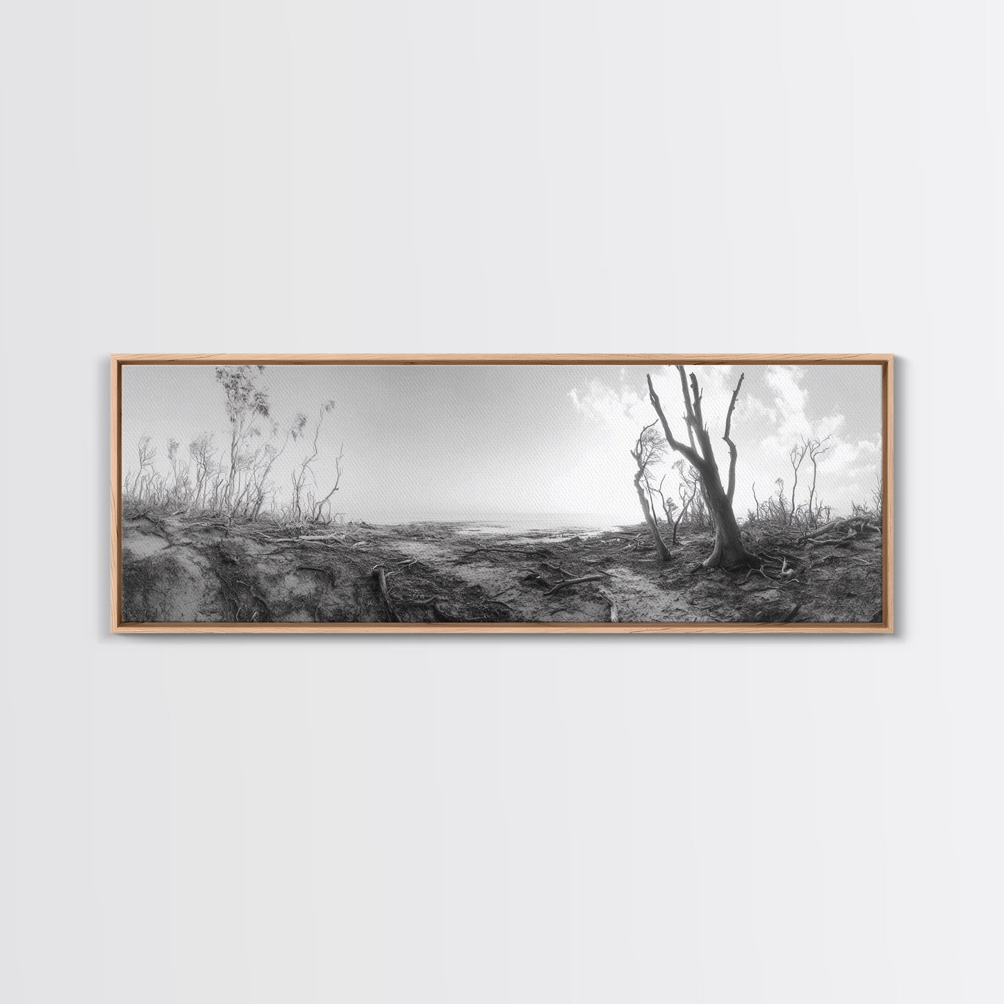 Windswept Coastal Trees, Driftwood Beach Landscape, Black White Canvas Print, Autumn Wall Art, Nature-Inspired Living Room Decor