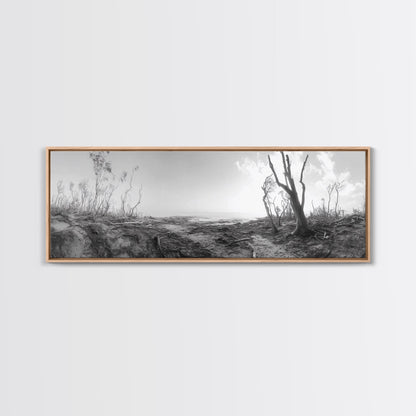 Windswept Coastal Trees, Driftwood Beach Landscape, Black White Canvas Print, Autumn Wall Art, Nature-Inspired Living Room Decor