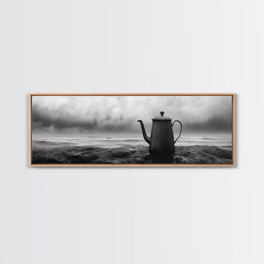 Coastal Teapot Still, Nautical Decor, Ocean Photography, Minimalist Kitchen Art, Canvas Print, Monochrome Style, Beach House Art