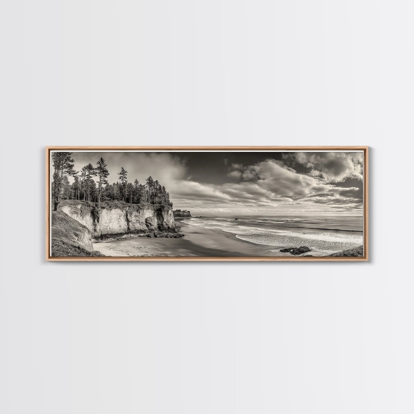 Cliffside Forest, Pacific Coastline, Dramatic Ocean View, Framed Canvas Print, Natural Landscape, Cabin Wall Art, Rustic Coastal Decor