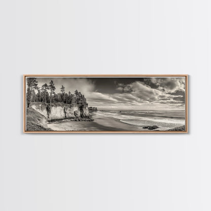 Cliffside Forest, Pacific Coastline, Dramatic Ocean View, Framed Canvas Print, Natural Landscape, Cabin Wall Art, Rustic Coastal Decor