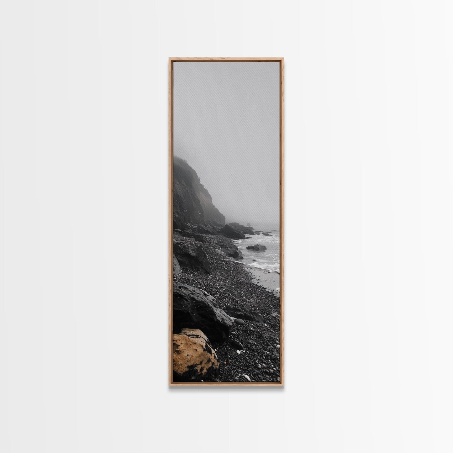 Foggy Cliffs, Coastal Rocks, Moody Ocean Photography, Canvas Print, Minimalist Seascape, Bathroom Decor, Calm Gray Tones, Nature Print