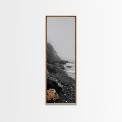 Foggy Cliffs, Coastal Rocks, Moody Ocean Photography, Canvas Print, Minimalist Seascape, Bathroom Decor, Calm Gray Tones, Nature Print
