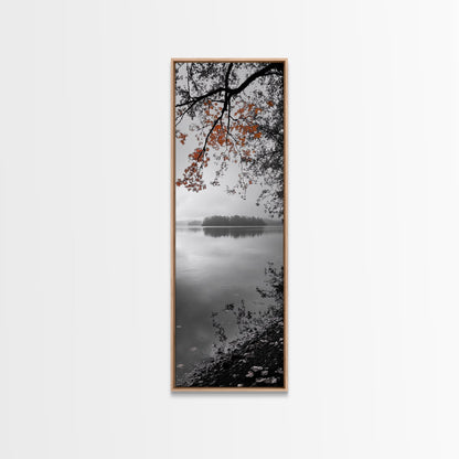 Autumn Leaves, Peaceful Lake, Misty Morning, Nature Silence, Canvas Print, Fall Wall Art, Neutral Bedroom Decor, Minimalist Photography