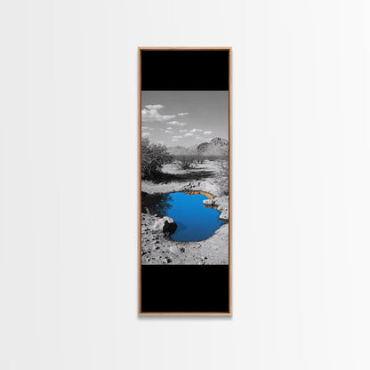 Blue Oasis, Desert Pool, Tranquil Reflection, Minimalist Landscape, Framed Canvas Print, Serene Entryway Wall Art, Calm Southwestern Decor
