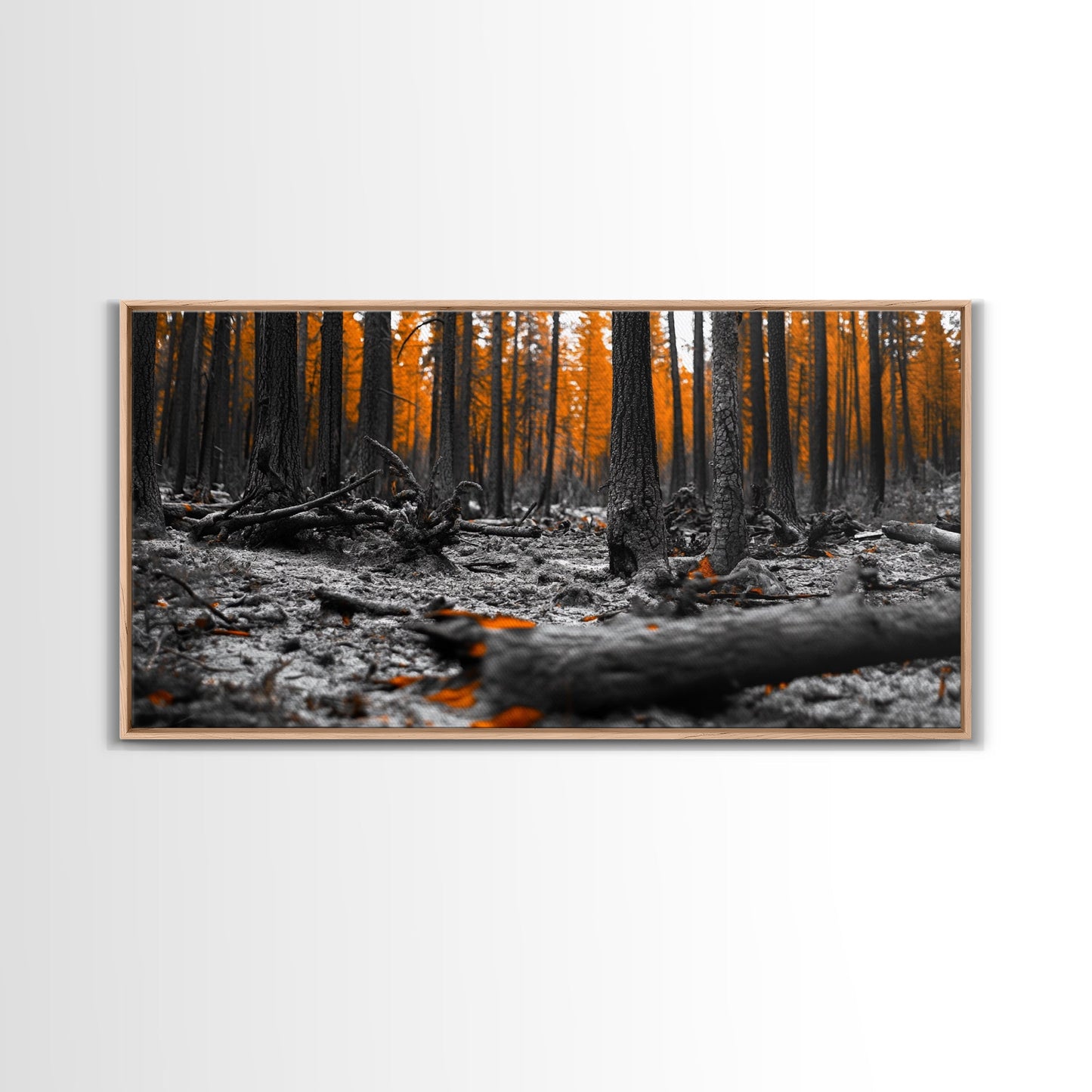 Autumn Forest Floor, Orange Leaves, Fall Nature Scene, Canvas Print, Rustic Wall Art, Cabin Decor, Moody Landscape Framed Canvas Print
