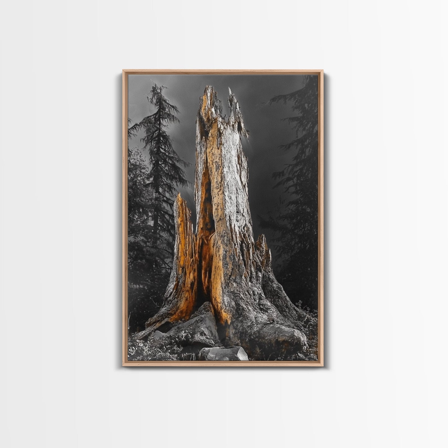 Forest Stump, Enchanted Tree, Woodland Nature, Autumn Mood, Framed Canvas Print, Rustic Wall Art, Cabin Decor, Fall Wall Accent