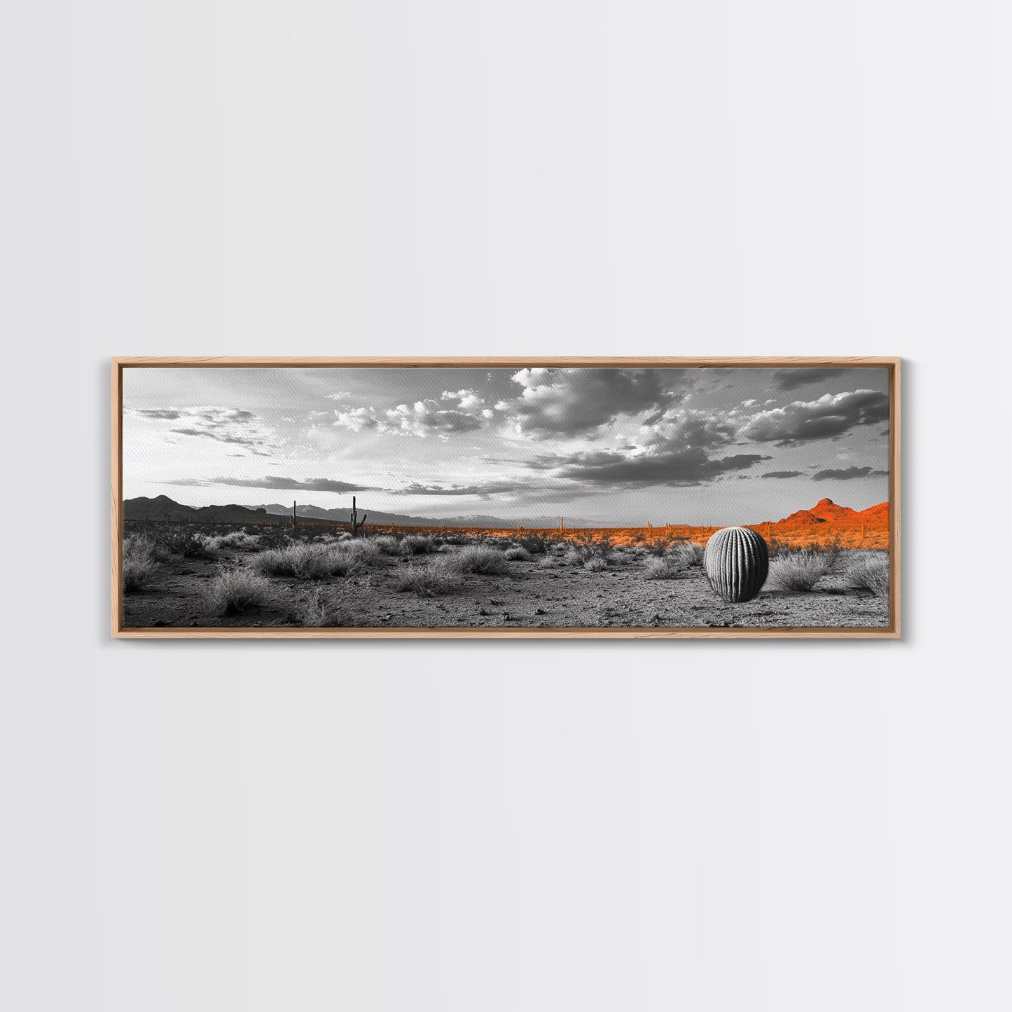 Arizona Desert Cactus, Orange Sunset Landscape, Saguaro Art, Framed Canvas Print, Western Wall Decor, Rustic Living Room Accent