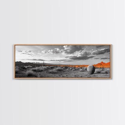 Arizona Desert Cactus, Orange Sunset Landscape, Saguaro Art, Framed Canvas Print, Western Wall Decor, Rustic Living Room Accent