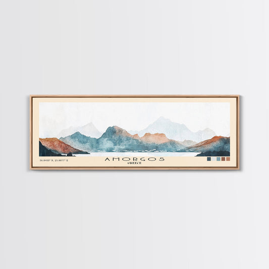 Amorgos, Greece Watercolor Print, Vacation Gift, Greece Wall Art, Beach Painting, Beach Decor, Large Wall Art, Wood Frame Art