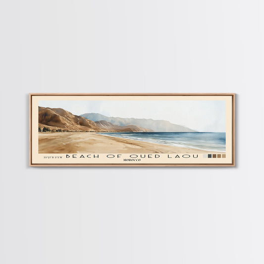 Beach of Oued Laou, Morocco Watercolor Print, Vacation Gift, Morocco Wall Art, Beach Painting, Beach Decor, Large Wall Art, Wood Frame Art