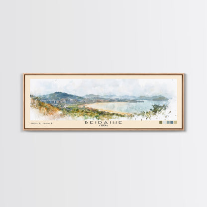Beidaihe, China Watercolor Beach Print, Vacation Gift, China Wall Art, Framed Canvas Print, Framed Beach Painting