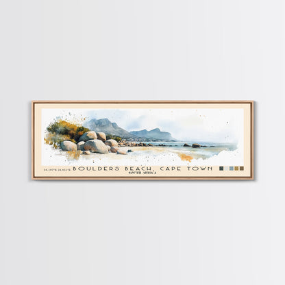 Boulders Beach, Cape Town, South Africa Watercolor Print, Vacation Gift, South Africa Wall Art, Beach Painting, Beach Decor, Large Wall Art, Wood Frame Art
