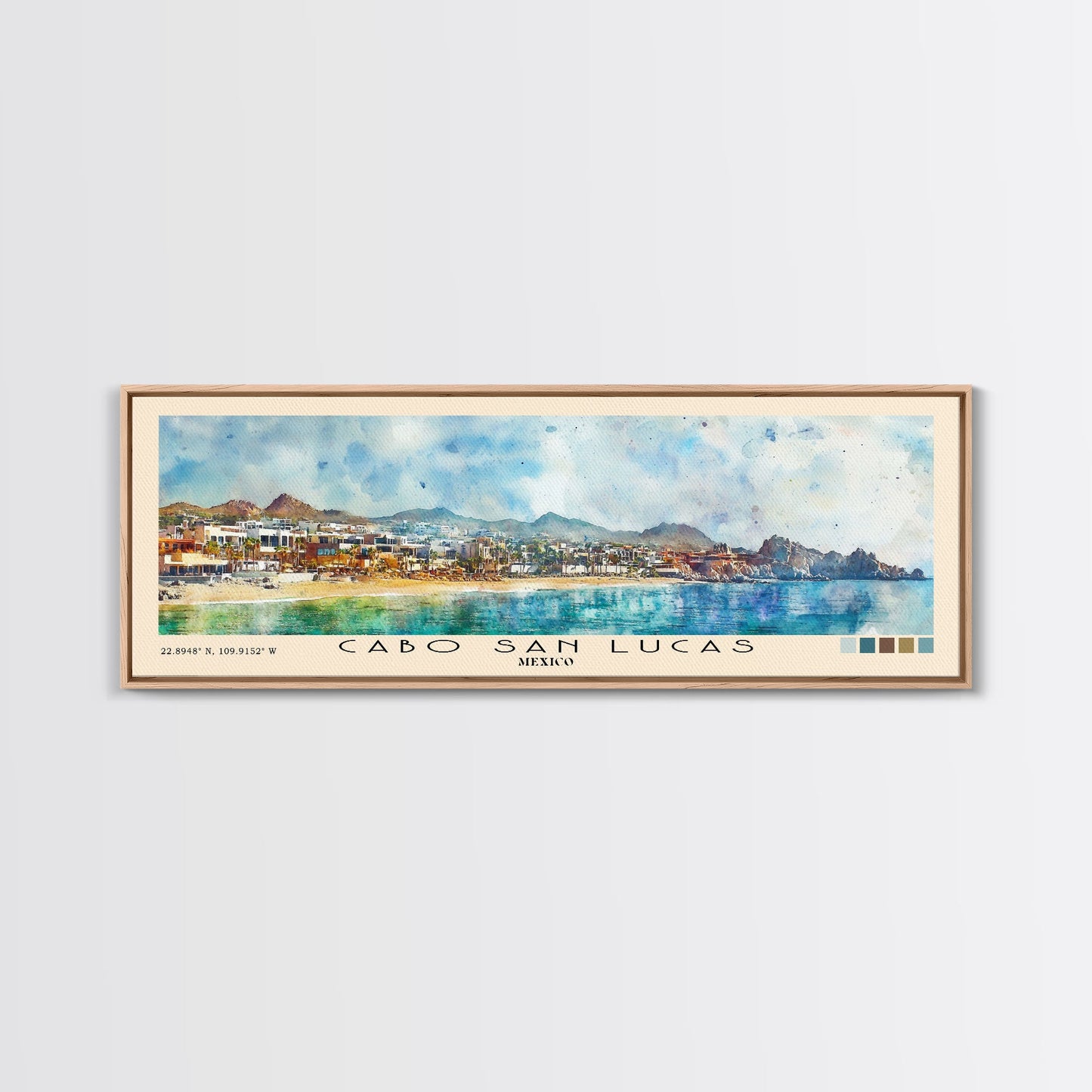 Cabo San Lucas, Mexico Watercolor Print, Vacation Gift, Mexico Wall Art, Beach Painting, Beach Decor, Large Wall Art, Wood Frame Art
