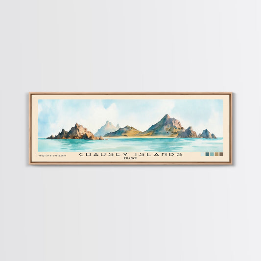 Chausey Islands, France Watercolor Beach Print, Vacation Gift, France Wall Art, Framed Canvas Print, Framed Beach Painting