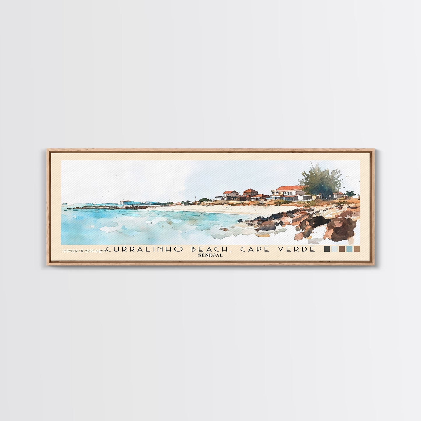 Curralinho Beach, Cape Verde, Senegal Watercolor Print, Vacation Gift, Senegal Wall Art, Beach Painting, Beach Decor, Large Wall Art, Wood Frame Art