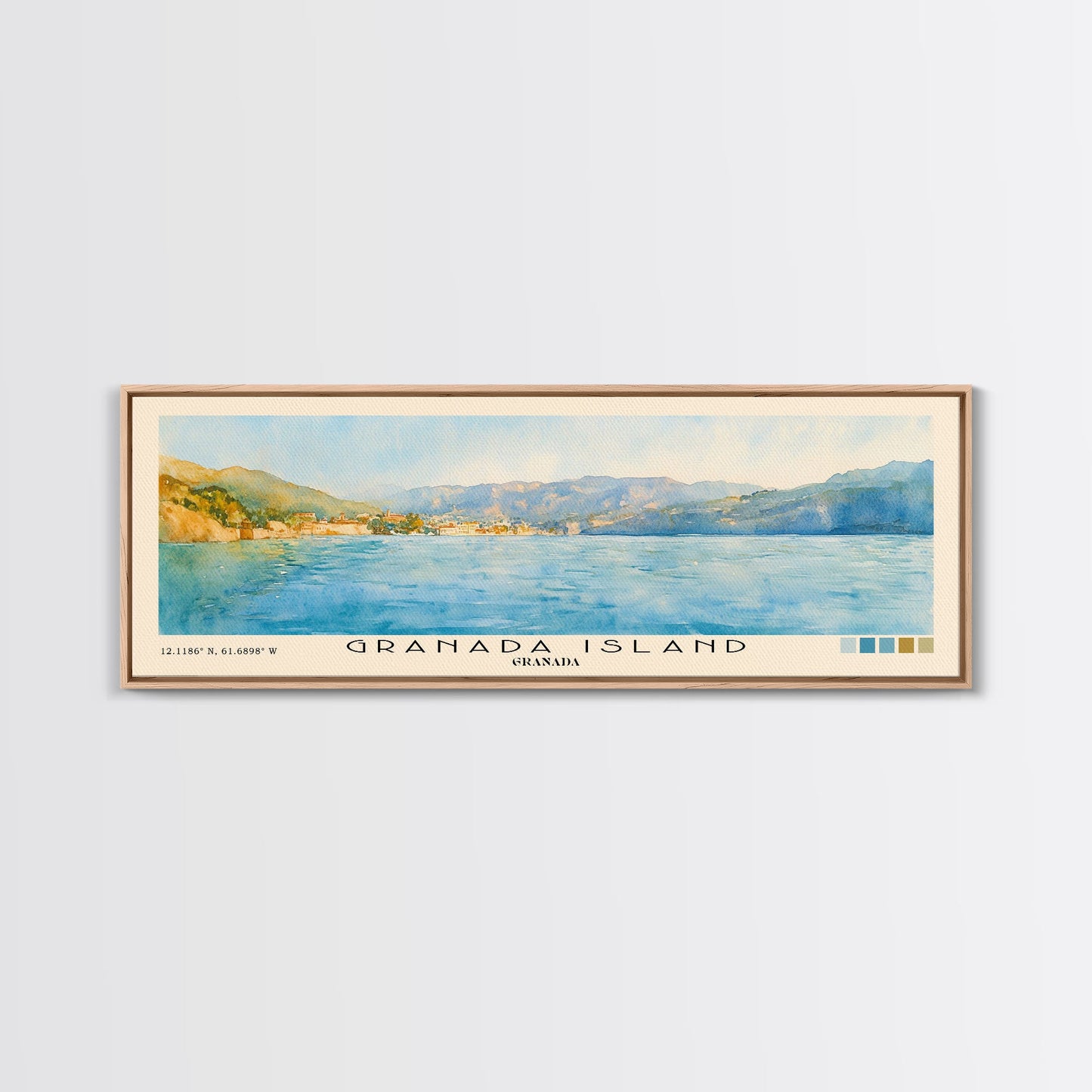 Granada Island, Granada Watercolor Print, Vacation Gift, Granada Wall Art, Beach Painting, Beach Decor, Large Wall Art, Wood Frame Art
