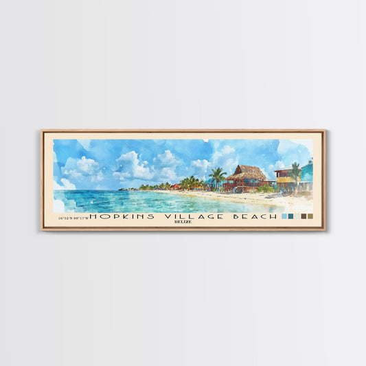 Hopkins Village Beach, Belize Watercolor Beach Print, Vacation Gift, Belize Wall Art, Framed Canvas Print, Framed Beach Painting