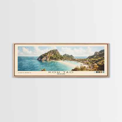 Koh Tao, Thailand Watercolor Print, Vacation Gift, Thailand Wall Art, Beach Painting, Beach Decor, Large Wall Art, Wood Frame Art