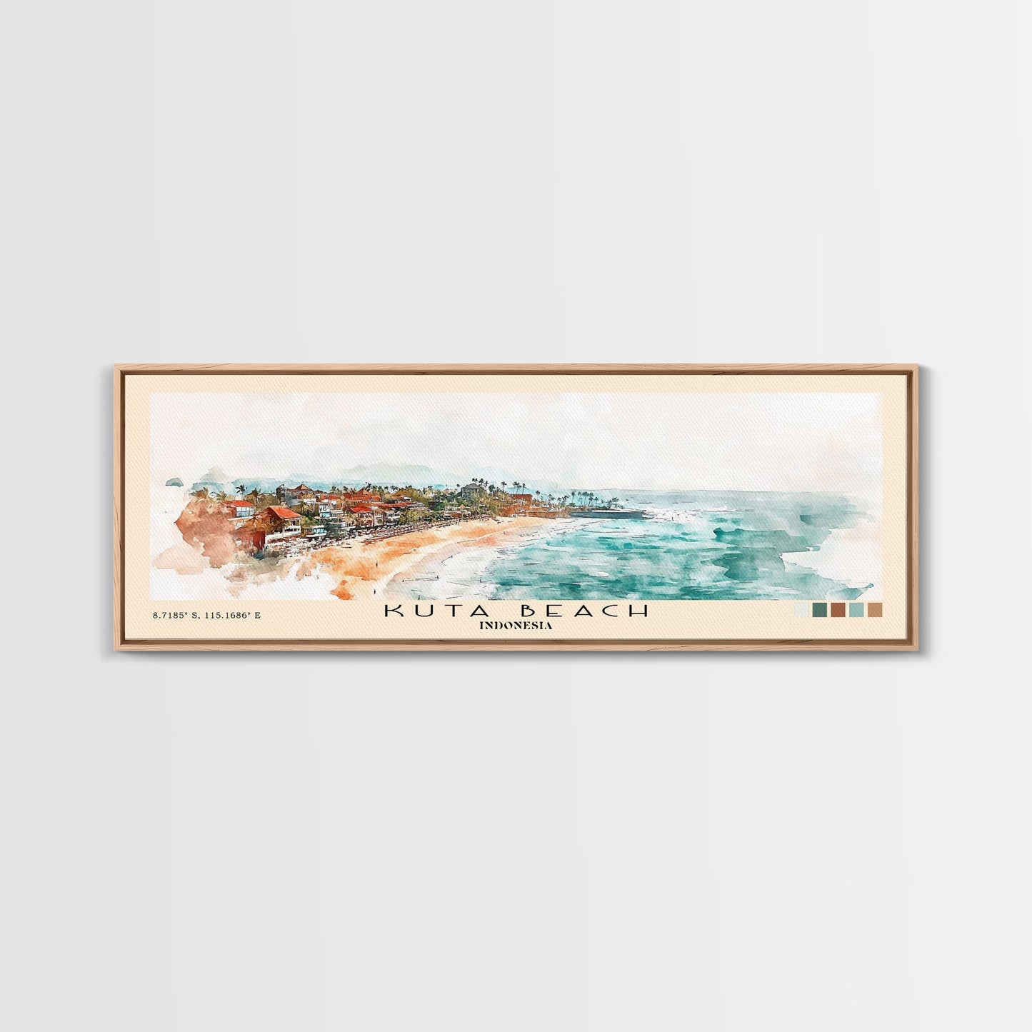 Kuta Beach, Indonesia Watercolor Print, Vacation Gift, Indonesia Wall Art, Beach Painting, Beach Decor, Large Wall Art, Wood Frame Art