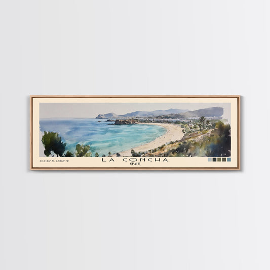 La Concha, Spain Watercolor Print, Vacation Gift, Spain Wall Art, Beach Painting, Beach Decor, Large Wall Art, Wood Frame Art