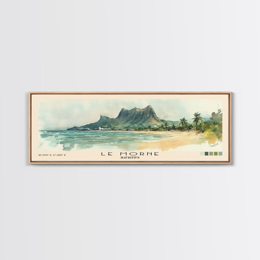 Le Morne, Mauritius Watercolor Print, Vacation Gift, Mauritius Wall Art, Beach Painting, Beach Decor, Large Wall Art, Wood Frame Art