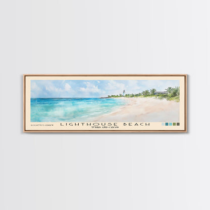 Lighthouse Beach, Turks and Caicos Watercolor Beach Print, Vacation Gift, Turks and Caicos Wall Art, Framed Canvas Print, Framed Beach Painting
