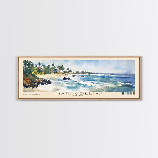 Marakolliya, Sri Lanka Watercolor Beach Print, Vacation Gift, Sri Lanka Wall Art, Framed Canvas Print, Framed Beach Painting