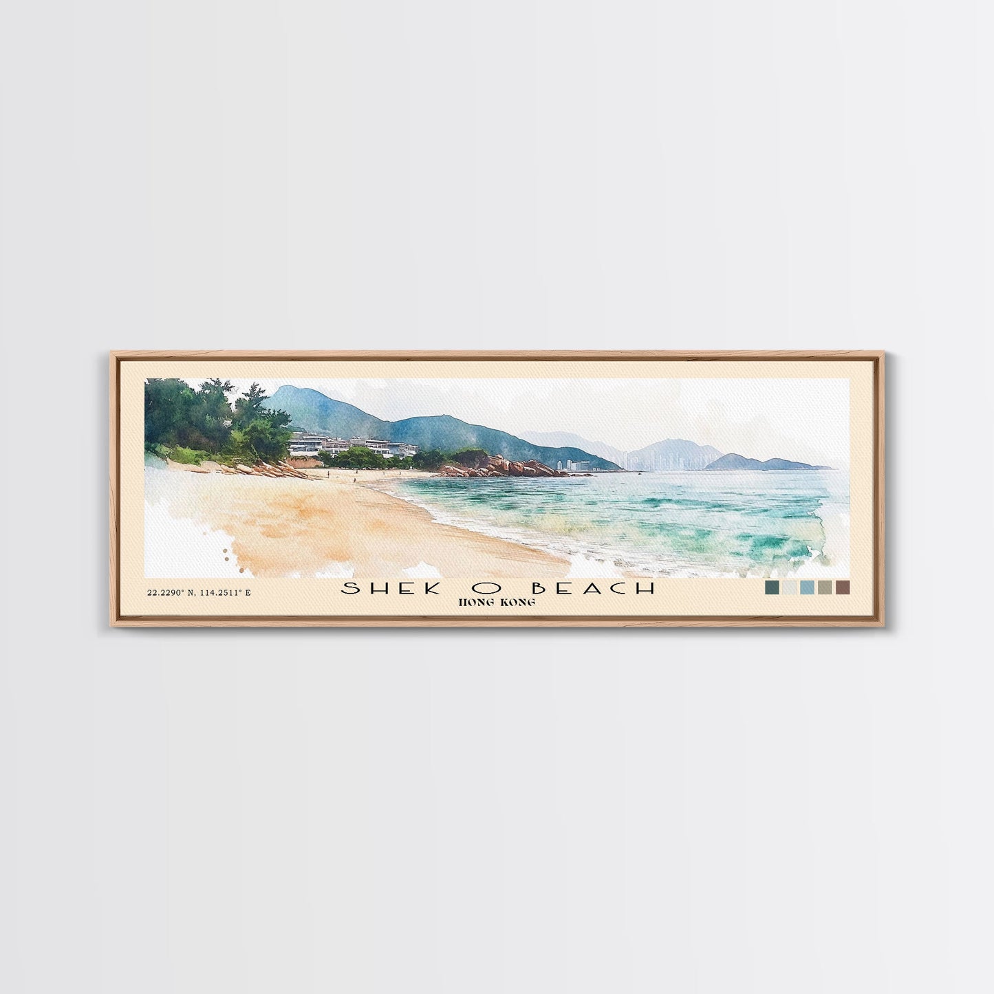 Shek O Beach, Hong Kong Watercolor Print, Vacation Gift, Hong Kong Wall Art, Beach Painting, Beach Decor, Large Wall Art, Wood Frame Art