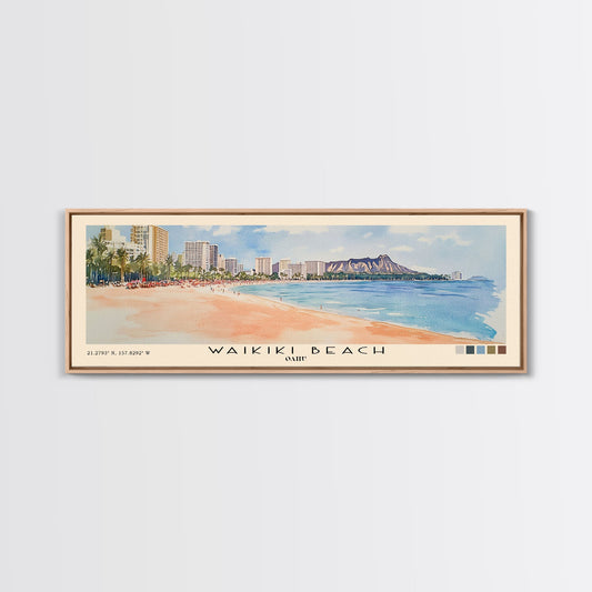 Waikiki Beach, Oahu Watercolor Print, Vacation Gift, Oahu Wall Art, Beach Painting, Beach Decor, Beach Or Lakehouse Art