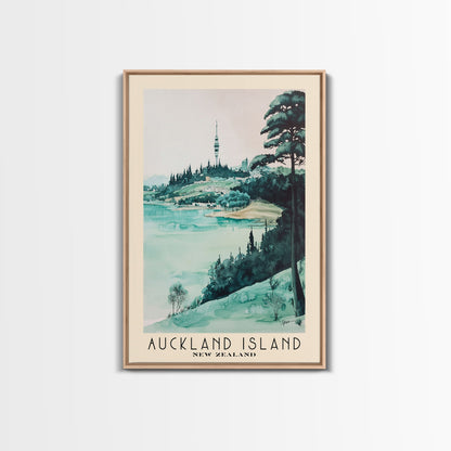 Auckland Island, New Zealand Watercolor Print, Vacation Gift, New Zealand Wall Art, Beach Painting, Beach Decor, Large Wall Art, Wood Frame Art