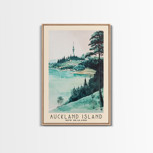 Auckland Island, New Zealand Watercolor Print, Vacation Gift, New Zealand Wall Art, Beach Painting, Beach Decor, Large Wall Art, Wood Frame Art