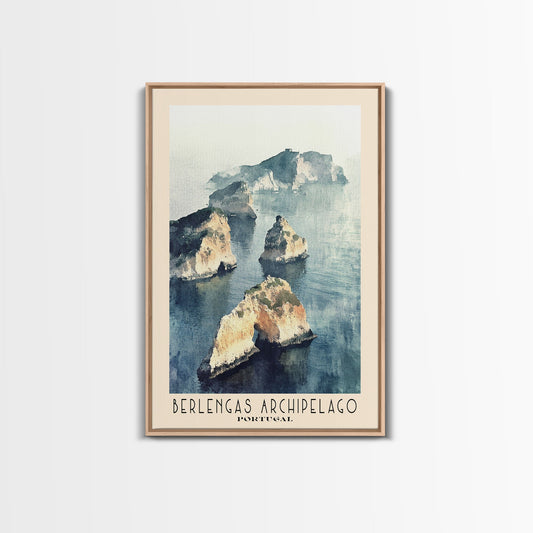 Berlengas Archipelago, Portugal Watercolor Print, Vacation Gift, Portugal Wall Art, Beach Painting, Beach Decor, Large Wall Art, Wood Frame Art