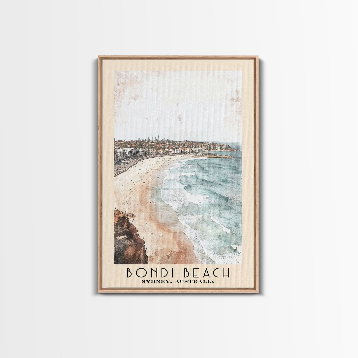 Bondi Beach, Sydney, Australia Watercolor Print, Vacation Gift, Sydney, Australia Wall Art, Beach Painting, Beach Decor, Large Wall Art, Wood Frame Art