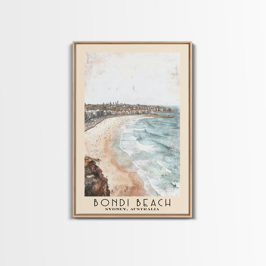 Bondi Beach, Sydney, Australia Watercolor Print, Vacation Gift, Sydney, Australia Wall Art, Beach Painting, Beach Decor, Large Wall Art, Wood Frame Art