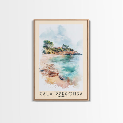 Cala Pregonda, Spain Watercolor Print, Vacation Gift, Spain Wall Art, Beach Painting, Beach Decor, Large Wall Art, Wood Frame Art