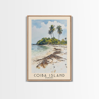 Coiba Island, Panamá Watercolor Beach Print, Vacation Gift, Panamá Wall Art, Framed Canvas Print, Framed Beach Painting