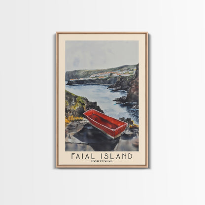 Faial Island, Portugal Watercolor Beach Print, Vacation Gift, Portugal Wall Art, Framed Canvas Print, Framed Beach Painting