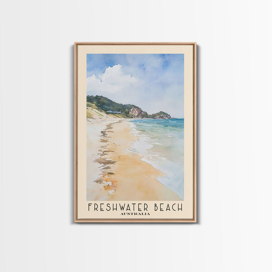 Freshwater Beach, Australia Watercolor Beach Print, Vacation Gift, Australia Wall Art, Framed Canvas Print, Framed Beach Painting