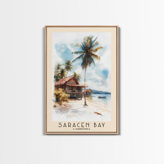 Saracen Bay, Cambodia Watercolor Print, Vacation Gift, Cambodia Wall Art, Beach Painting, Beach Decor, Large Wall Art, Wood Frame Art