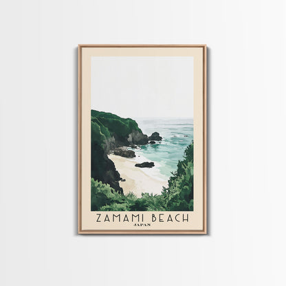 Zamami Beach, Japan Watercolor Beach Print, Vacation Gift, Japan Wall Art, Framed Canvas Print, Framed Beach Painting