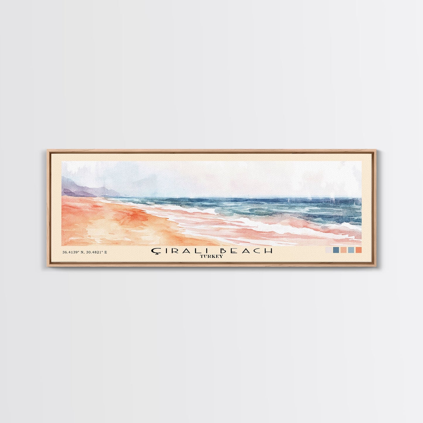 Çıralı Beach, Turkey Watercolor Print, Vacation Gift, Turkey Wall Art, Beach Painting, Beach Decor, Large Wall Art, Wood Frame Art
