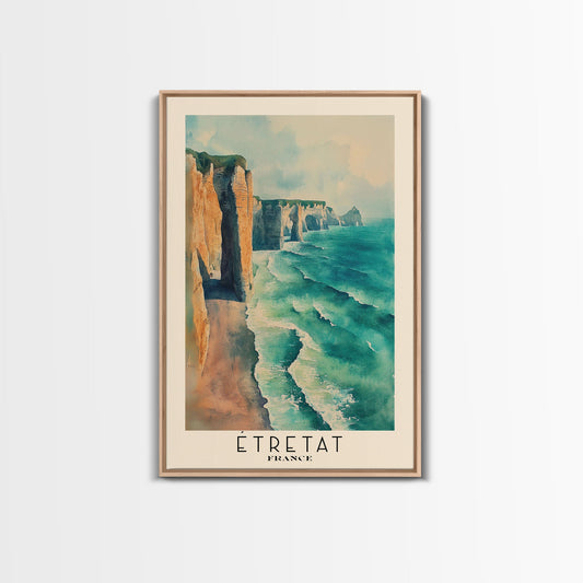 Étretat, France Watercolor Print, Vacation Gift, France Wall Art, Beach Painting, Beach Decor, Large Wall Art, Wood Frame Art